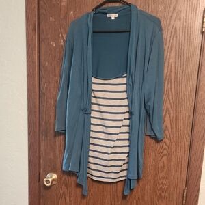 Ashley Blue Teal Cardigan with Striped Camisole